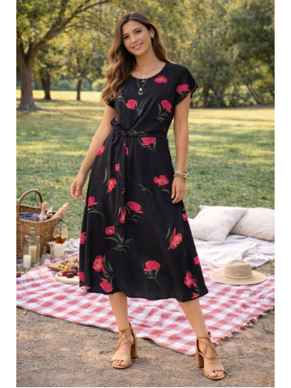 Women's JustFab Black Floral Dress Size M Fall